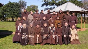 Capuchin friars in Paraguay, wearing the traditional Franciscan habit.