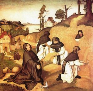 Cistercians at work in a detail from the Life of St. Bernard of Clairvaux, illustrated by Jörg Breu the Elder (1500)