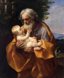 saint symbols Guido Reni São José com o menino Jesus, fonte wikicommons