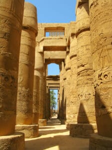 Luxor: Magnificent columns of the Great Hypostyle Hall at the Temples of Karnak (ancient Thebes). Luxor, Egypt