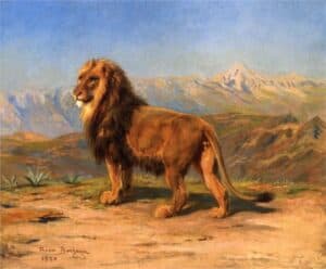 Lion in a Mountainous Landscape