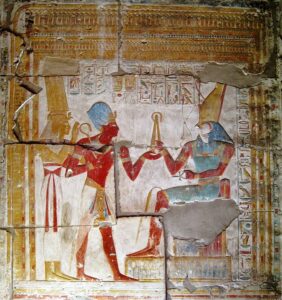 Seti I before Horus, Temple of Seti I, Abydos, Egypt