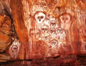 Pictographs known as Wandjina in the Wunnumurra Gorge, Barnett River, Kimberley, Western Australia