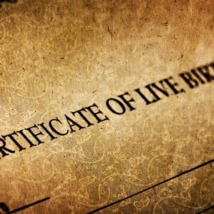 detail of an old certificate pf life birth